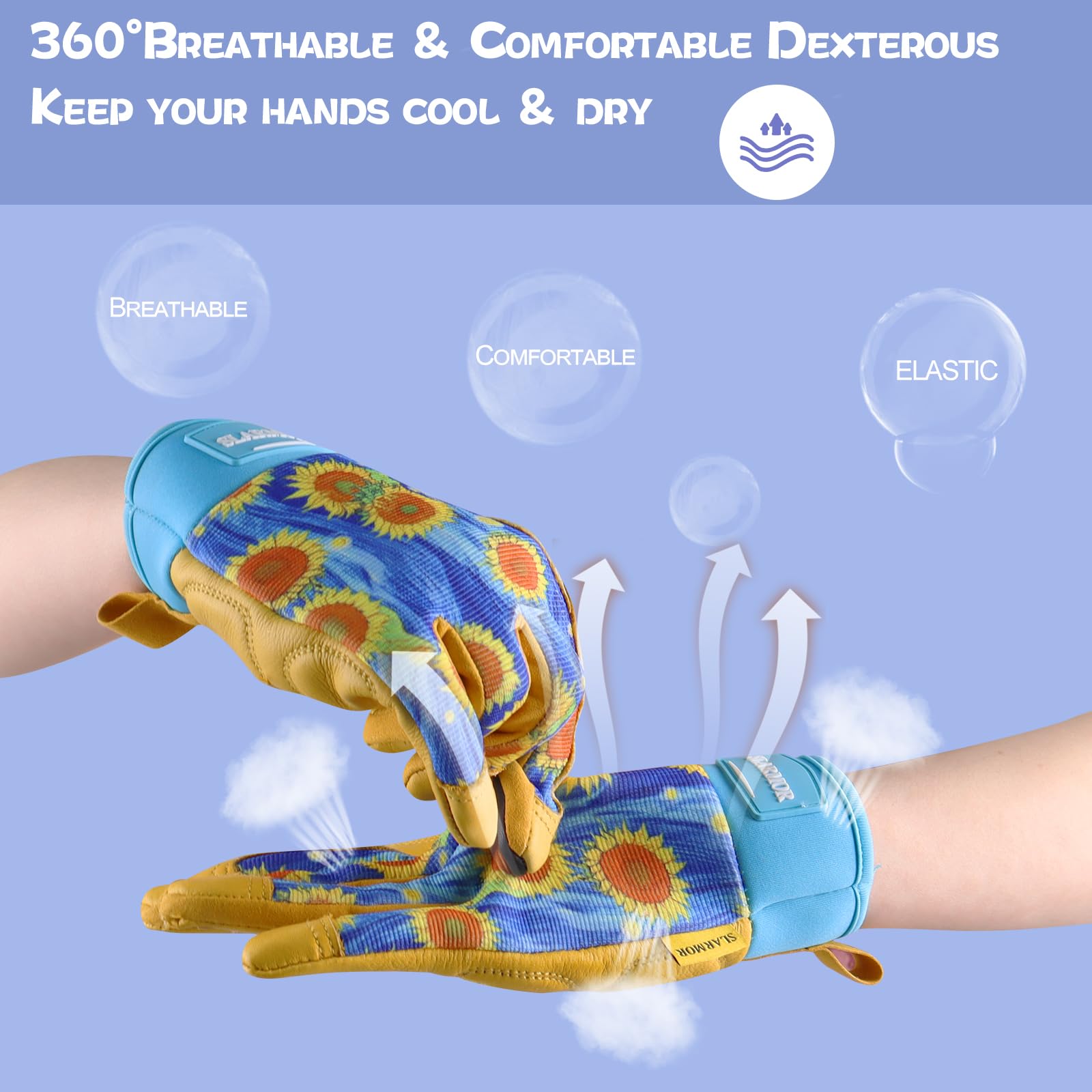 SLARMOR elastic-wrist gardening gloves offer secure, comfortable fit.