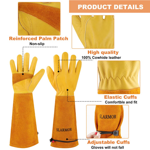 SLARMOR elbow-length-gauntlet gloves protect forearms during tough pruning