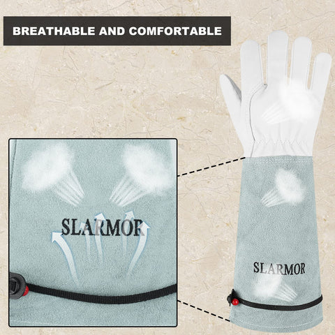 SLARMOR extended cuff shields forearms from scratches during thorny tasks.