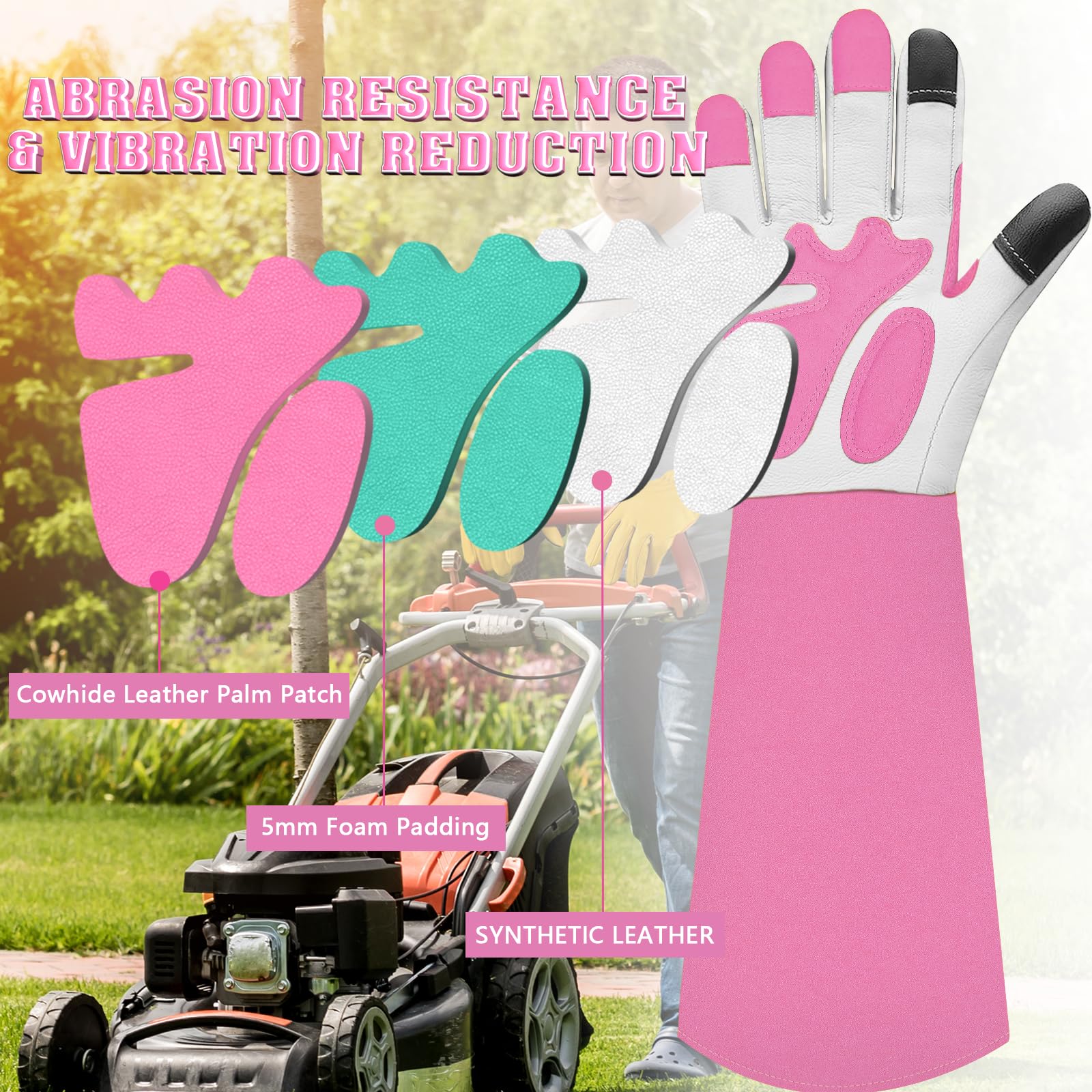 SLARMOR leather gardening gloves with touchscreen fingertips for phone use in the garden.