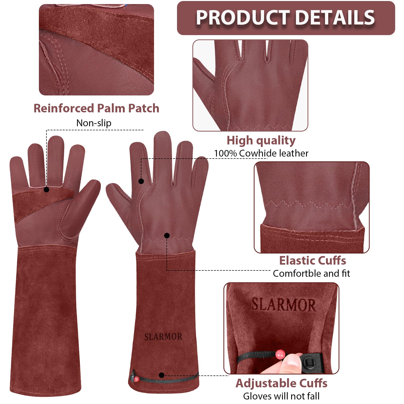 SLARMOR leather garden gloves close-up showing durable cowhide texture