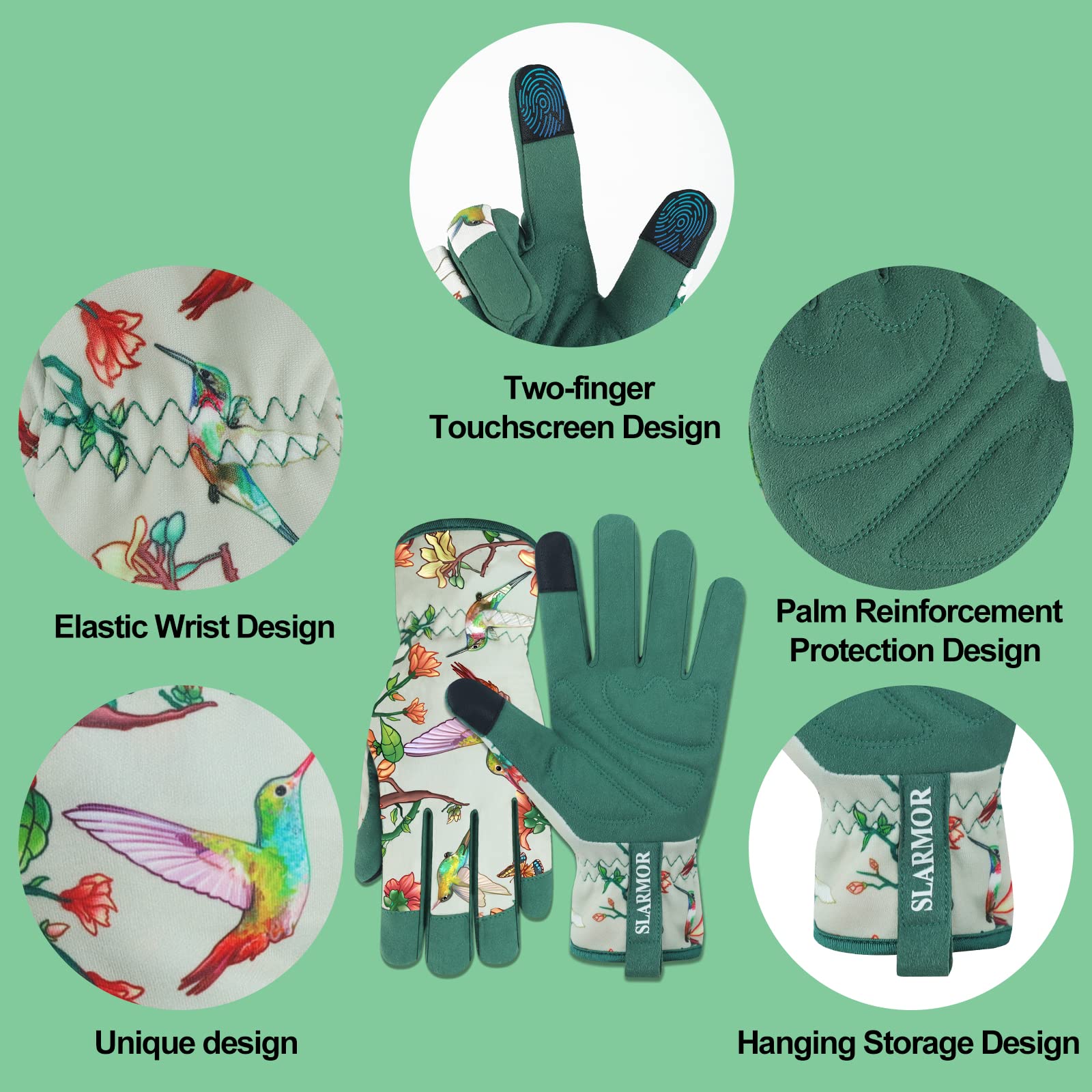 SLARMOR women's gardening gloves with touchscreen compatibility for easy phone use.
