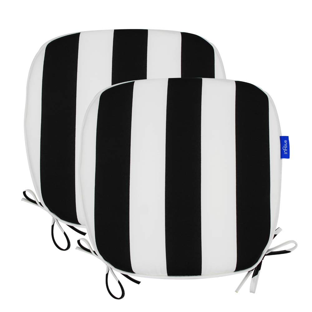 SleepMan outdoor chair cushions 17x16 inches with black stripe offer stable comfort for patio seating.