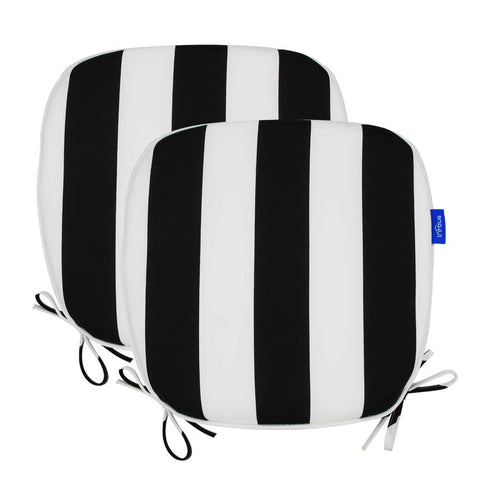 SleepMan outdoor chair cushions 17x16 inches with black stripe offer stable comfort for patio seating.