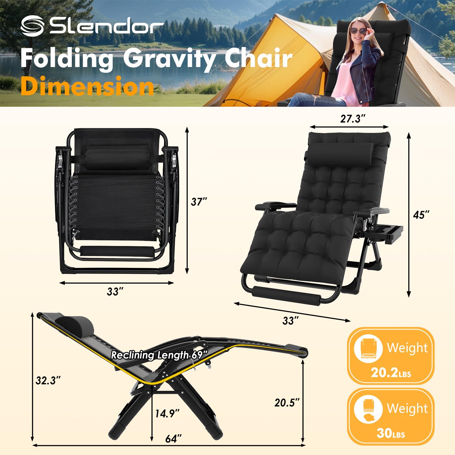 Slendor chair with 3rd locking system and aluminum buckle ensuring secure adjustments.