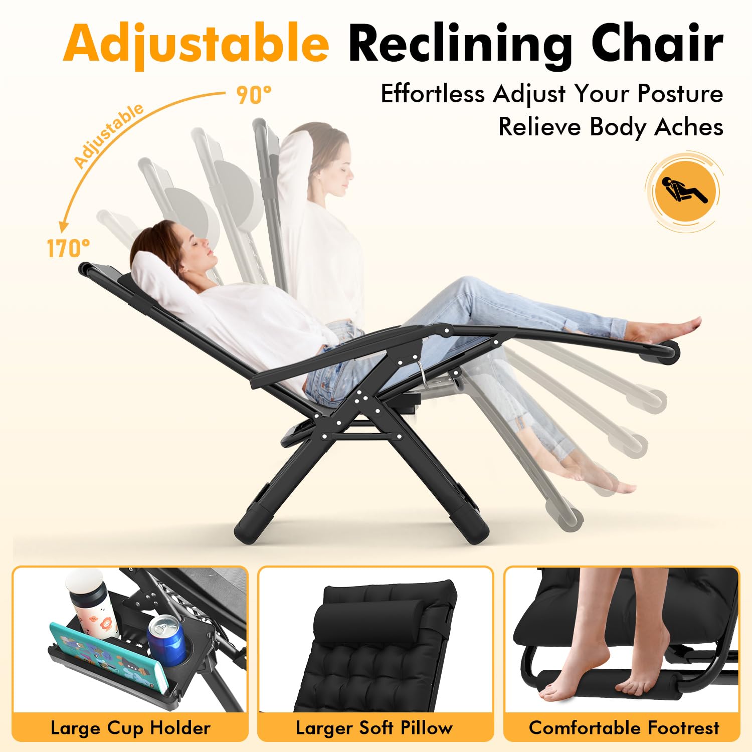 Slendor detachable cushion, headrest, and footrest for customizable comfort.