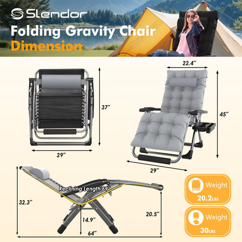Slendor Zero Gravity Chair XL aluminum lock for secure positioning