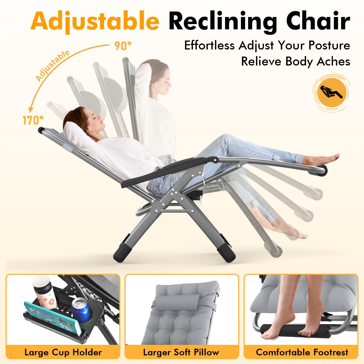Slendor Zero Gravity Chair XL cup holder clips keep drinks secure
