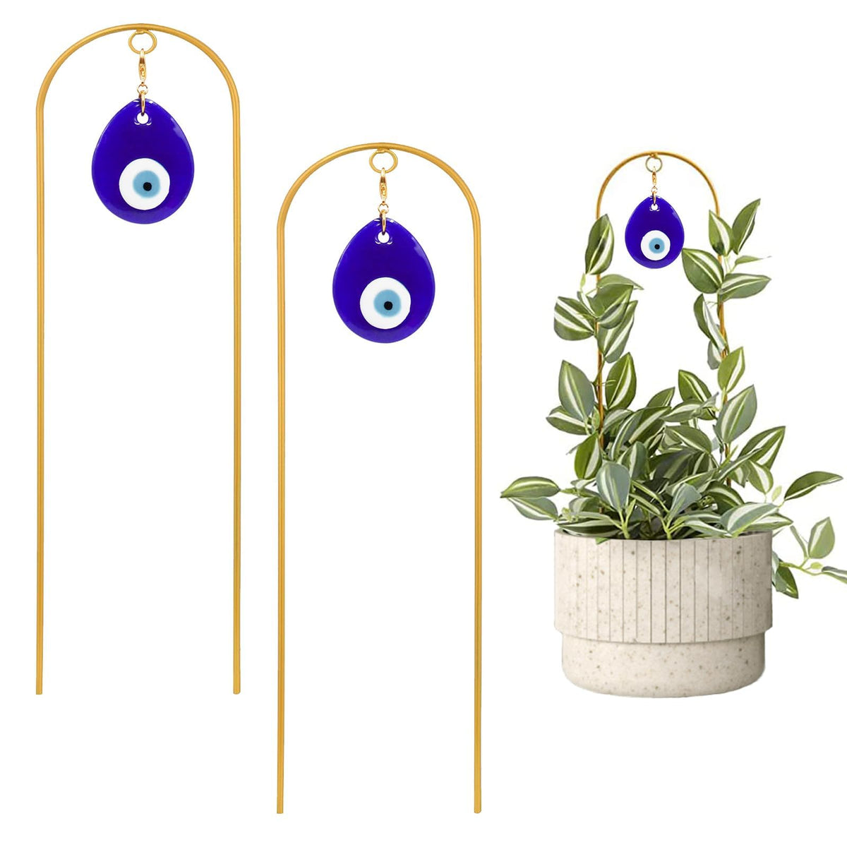Slepceub evil eye trellis beads decorate a potted plant for charm and support.