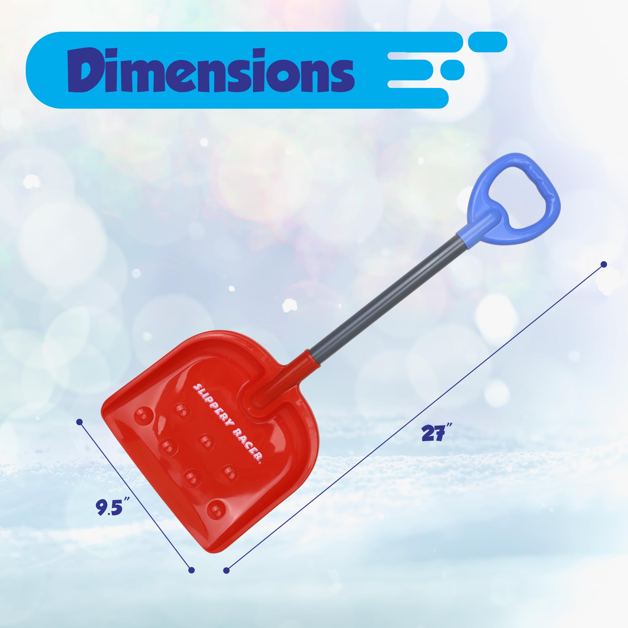 Slippery Racer 27-inch snow shovel showing lightweight design for kids