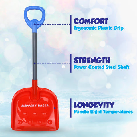 Slippery Racer snow shovel spade measures 9.5 by 8 inches for small hands