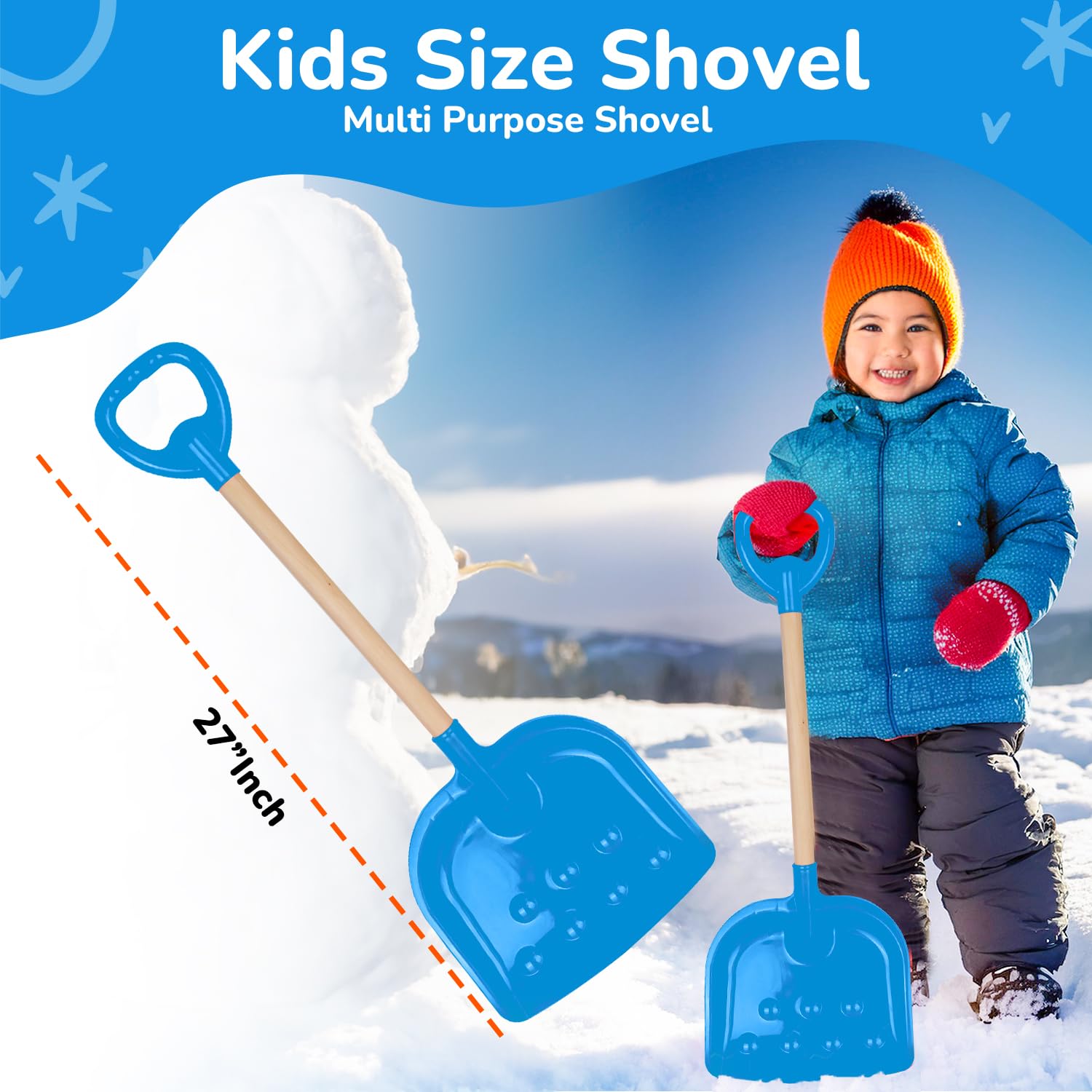 Slippery Racer snow shovel with easy grip handle for small hands.