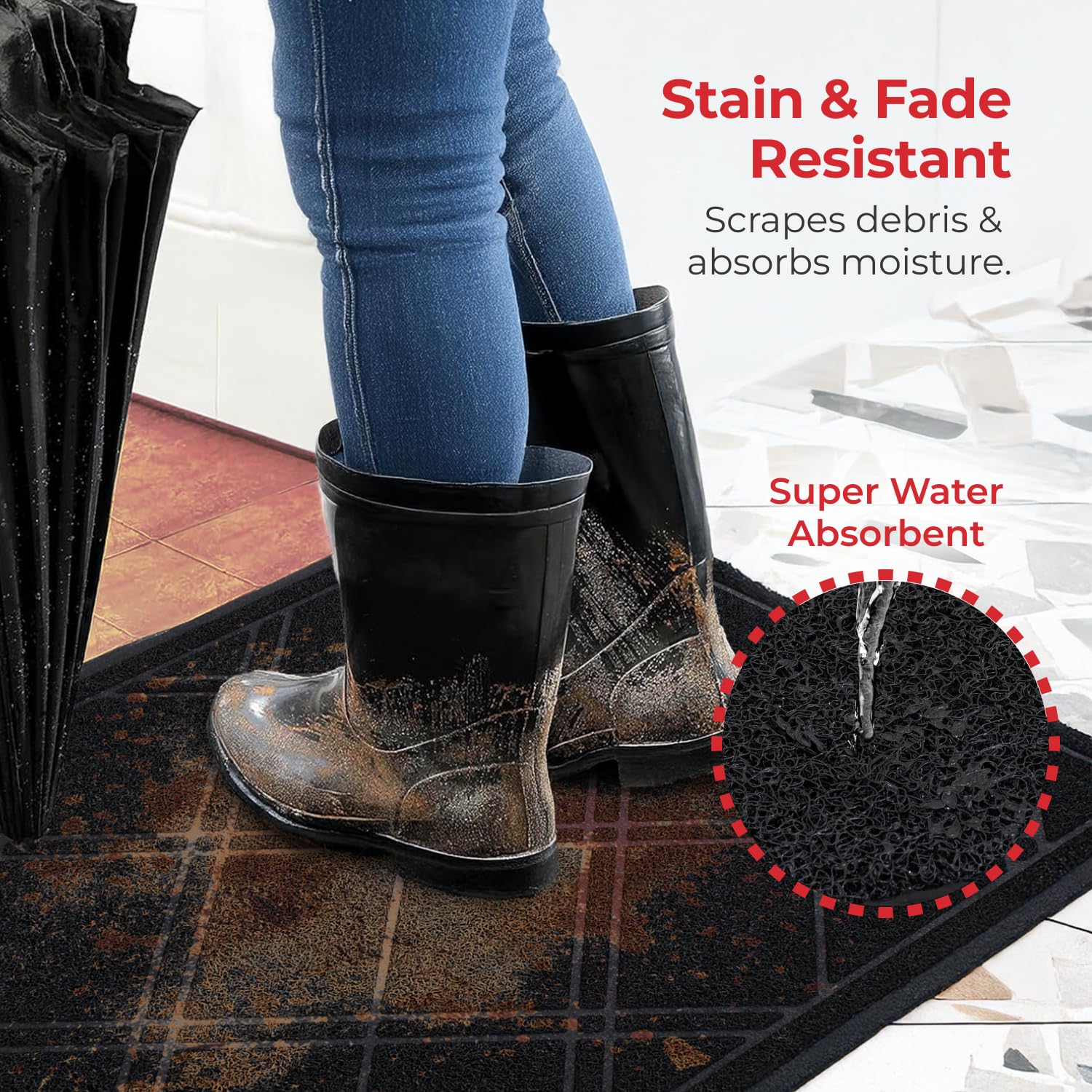 SlipToGrip large plaid mat covers wide thresholds for high-traffic areas.