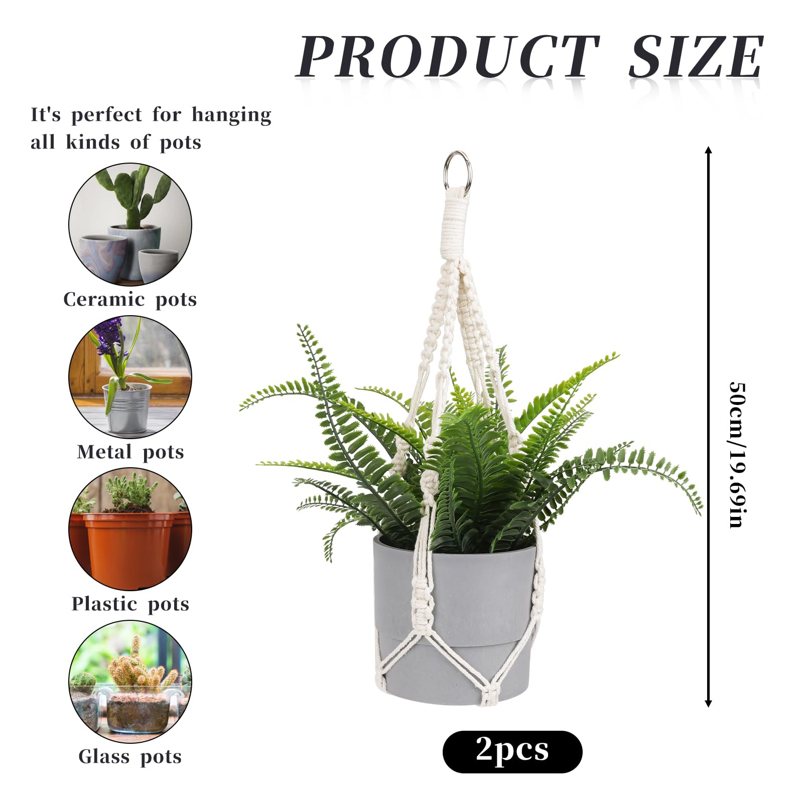 Sliverdew indoor outdoor plant holder with four leg strings for flexible sizing