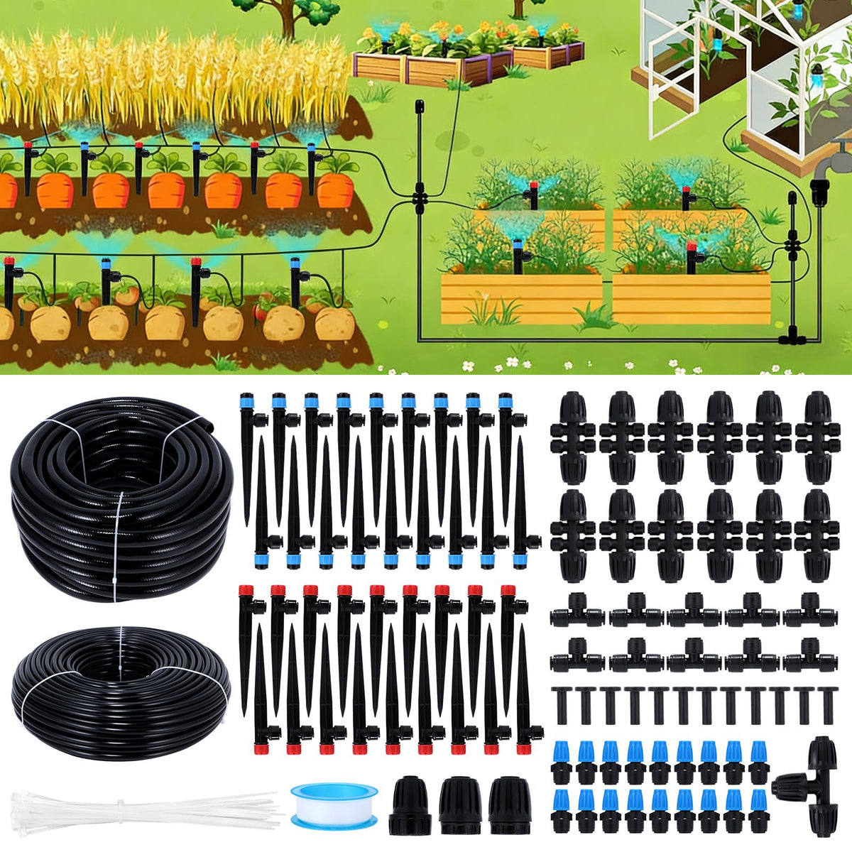 SLMKHHU 300ft drip kit overview with efficient watering and easy setup