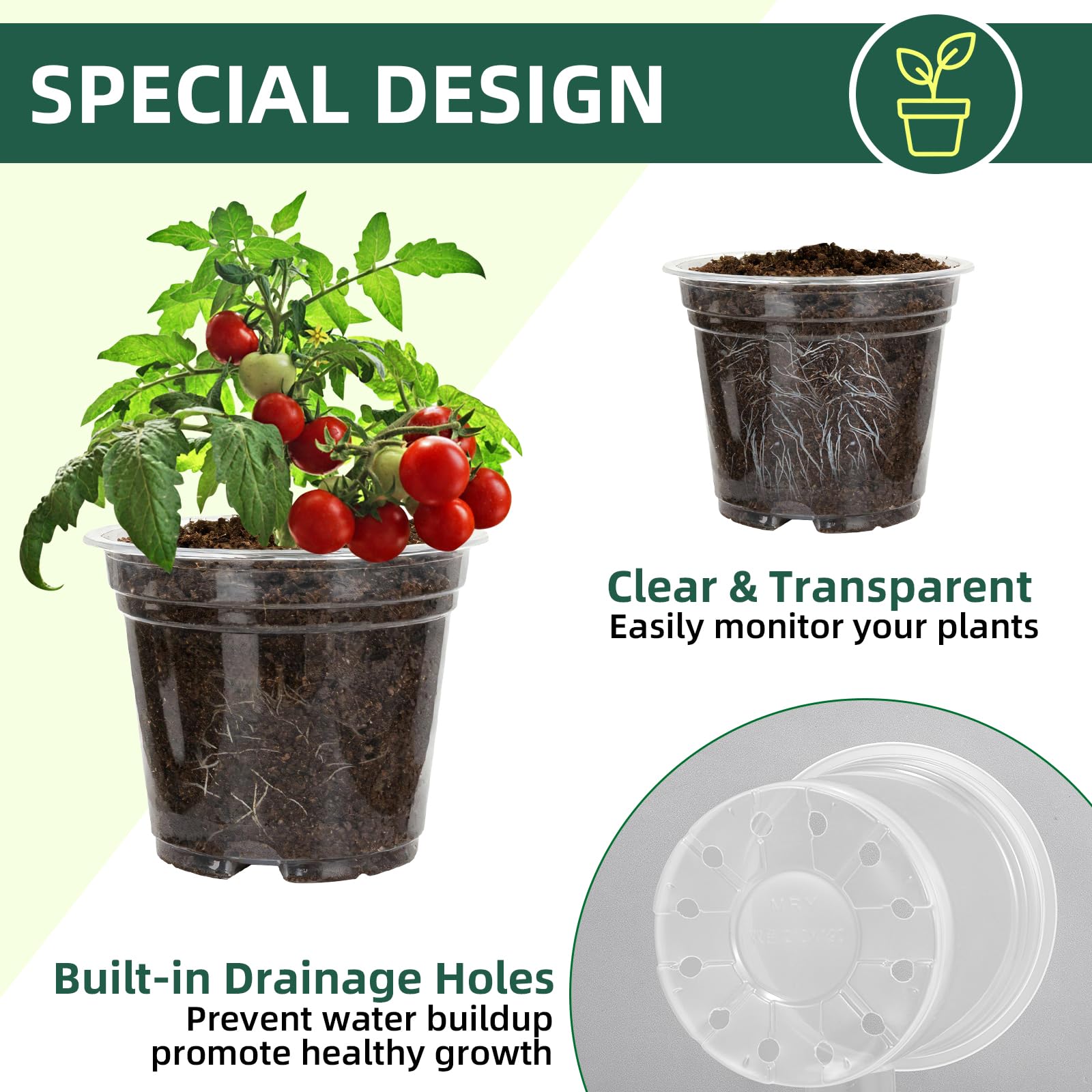 SLMKHHU nursery pots with drainage holes to prevent overwatering and promote air flow.