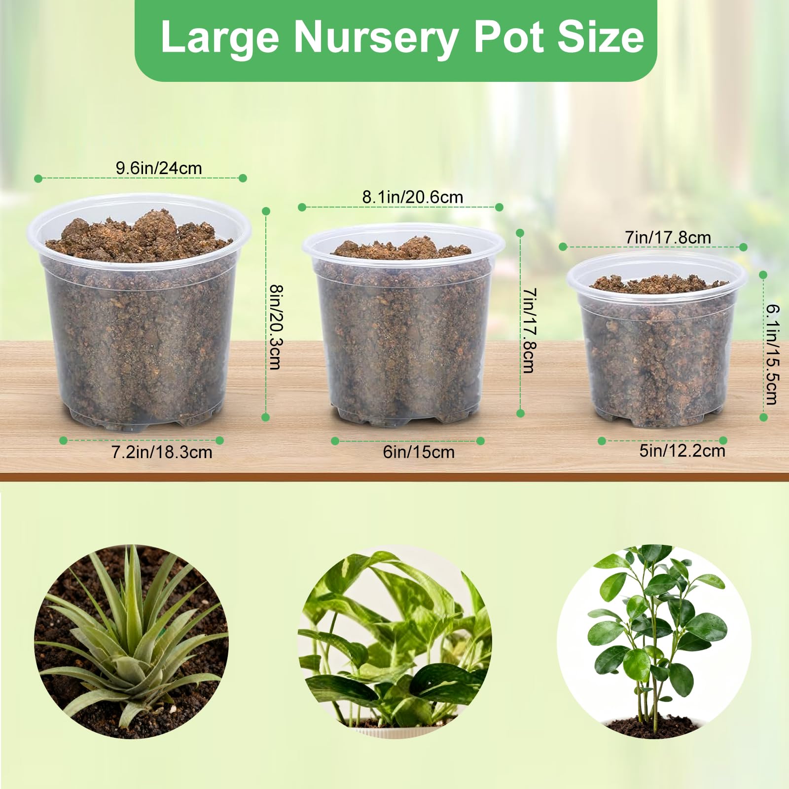 SLMKHHU 8-inch clear nursery pot with drainage for healthy water management