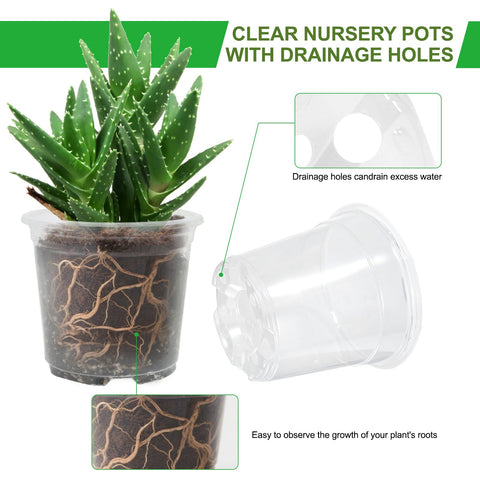 SLMKHHU clear 7 inch nursery pot ideal for seedlings with reliable drainage.