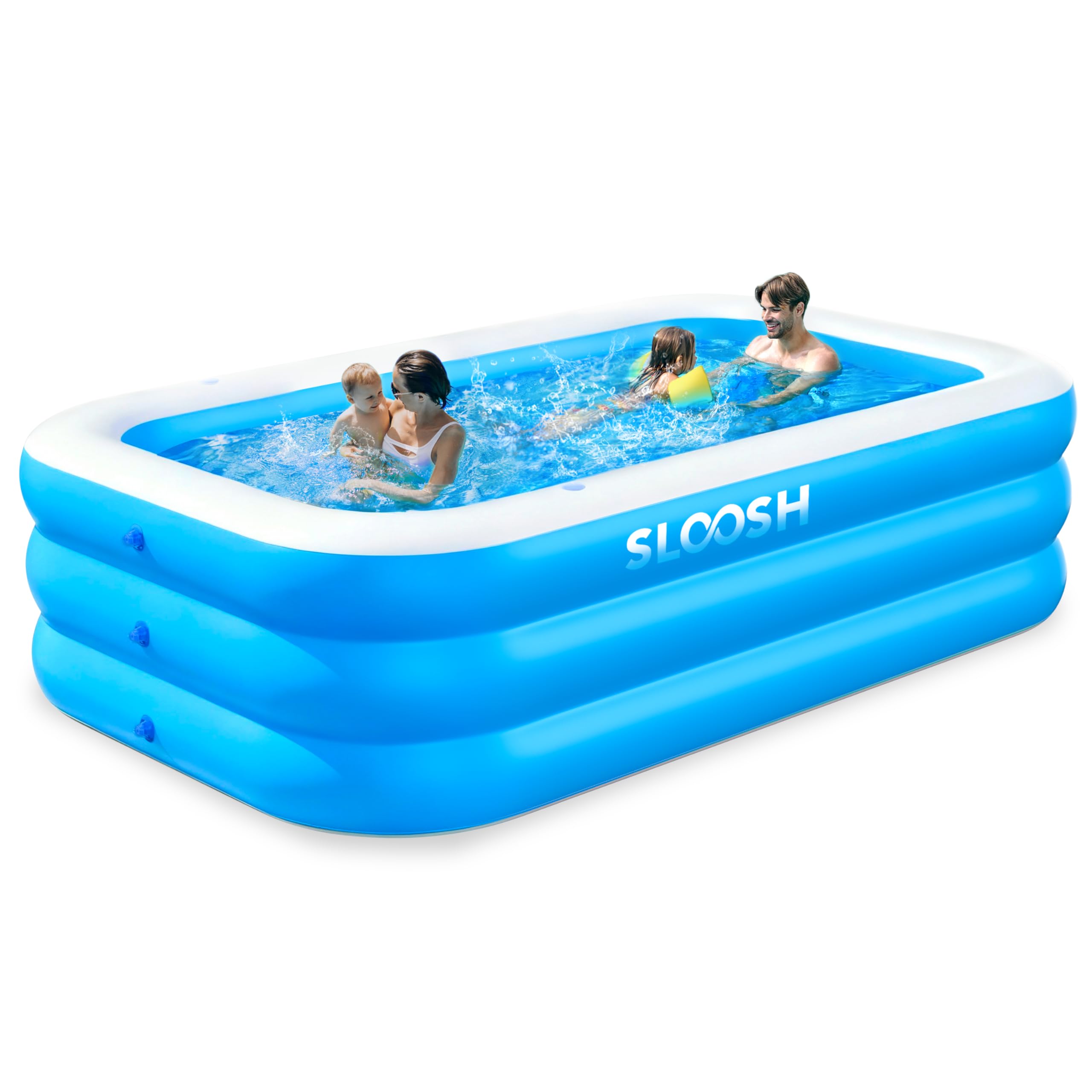 Sloosh inflatable pool with built-in bench for lounging outdoors
