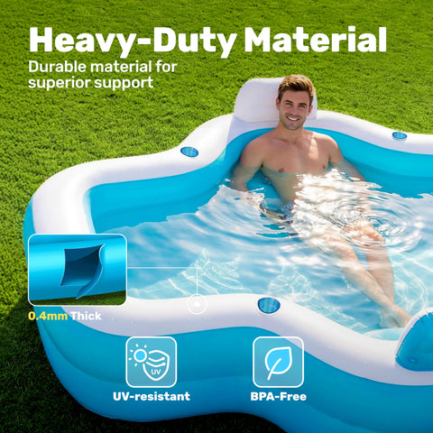 Sloosh inflatable pool with cup-holders keeps drinks within reach during play.