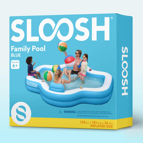 Sloosh inflatable pool with bench seat delivers premium support during lounging.