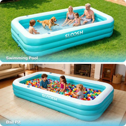 Sloosh pool deflates for easy storage when the season ends.