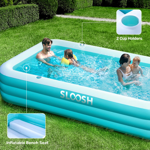 Sloosh pool holds up to 370 gallons for refreshing backyard cooling.