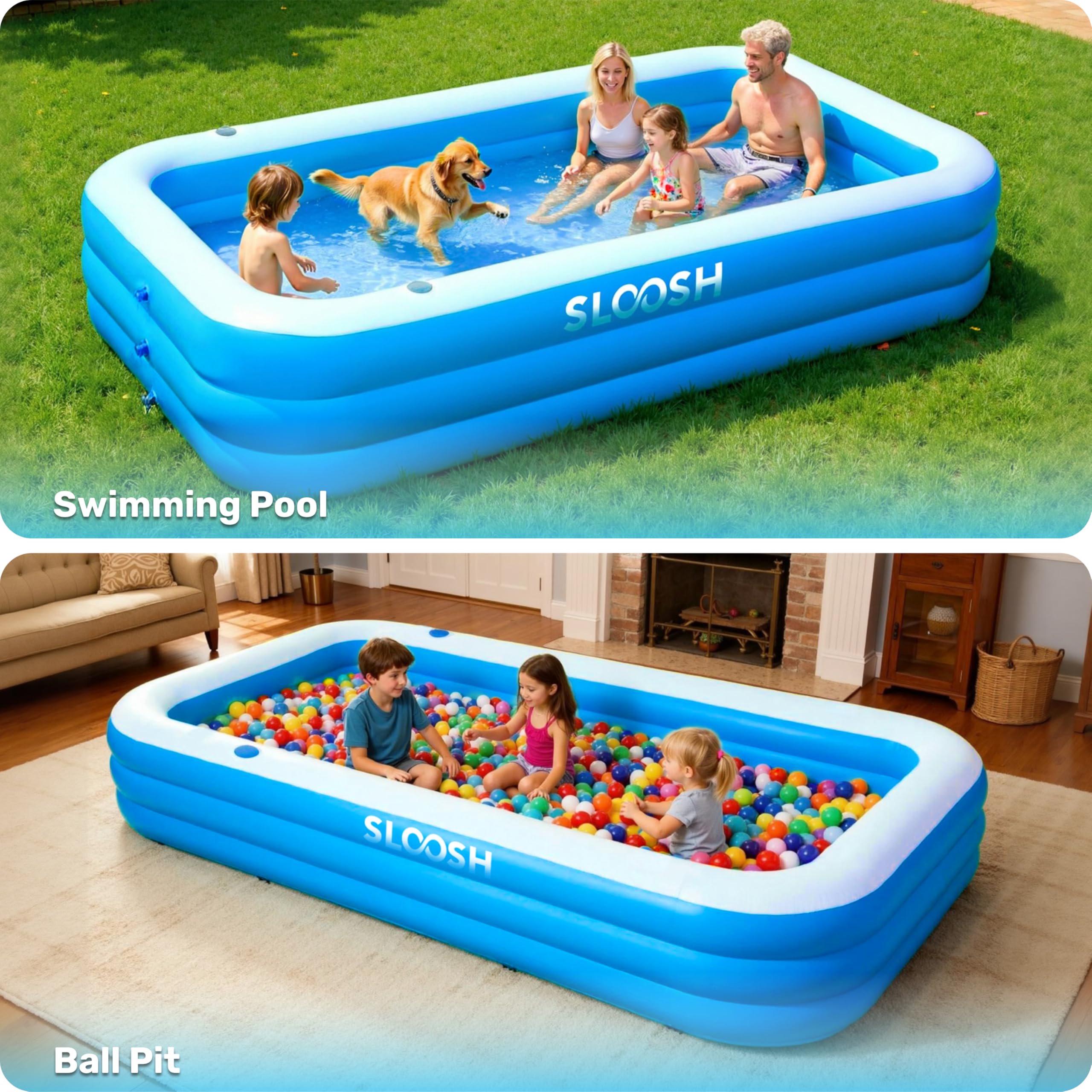 Sloosh pool highlighting three air chambers for stability