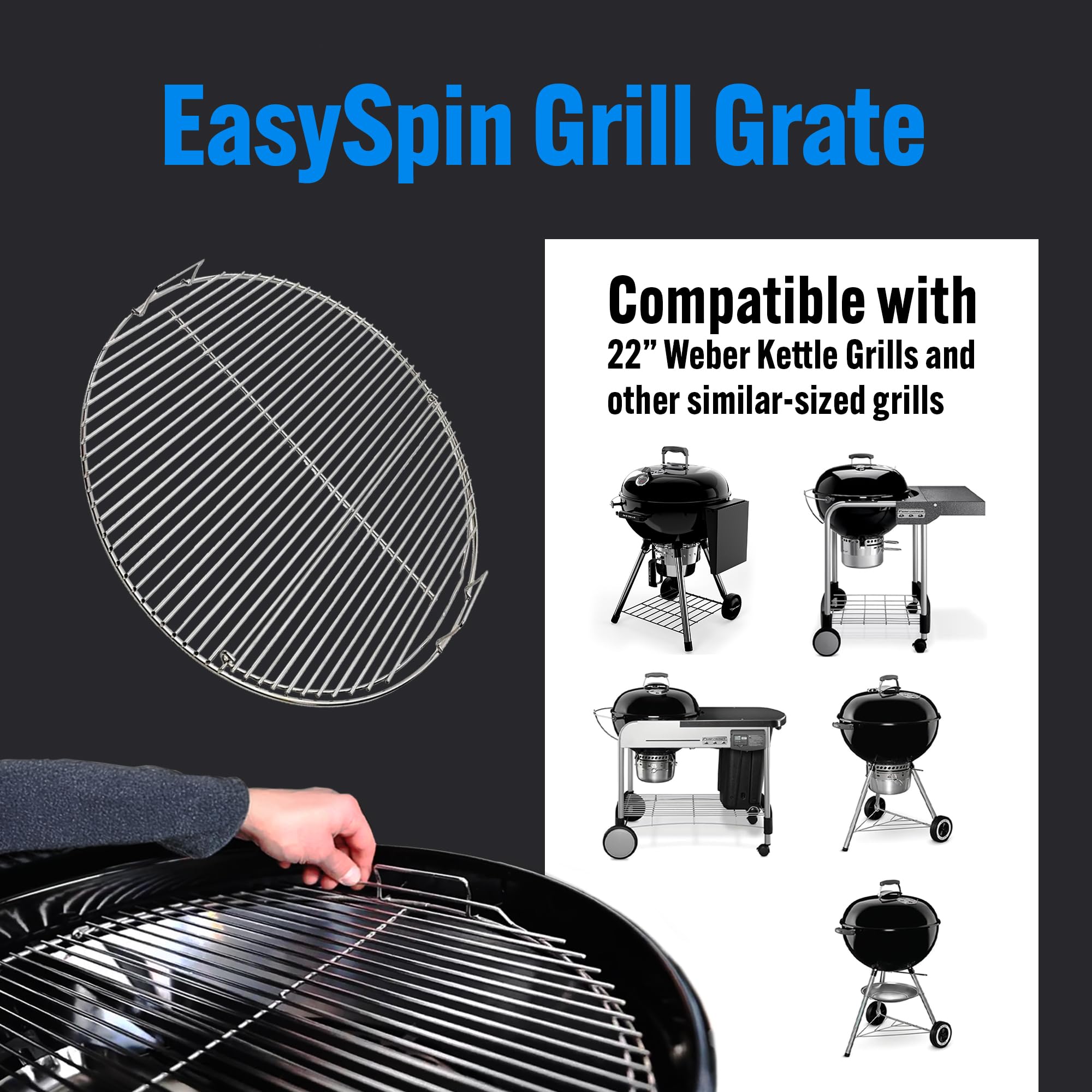 Slow 'N Sear 304 stainless steel grate resists rust for long-lasting grilling