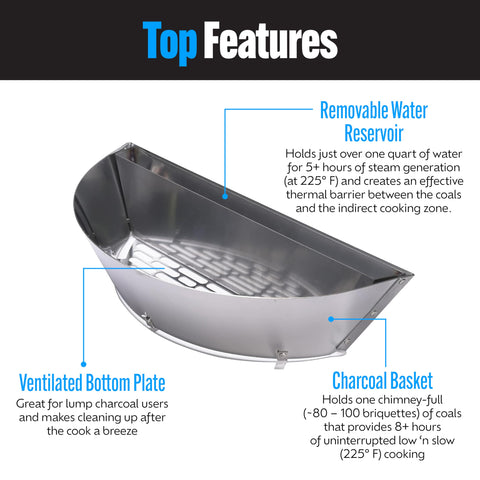 Ventilated bottom on Slow 'N Sear Deluxe supports even airflow.