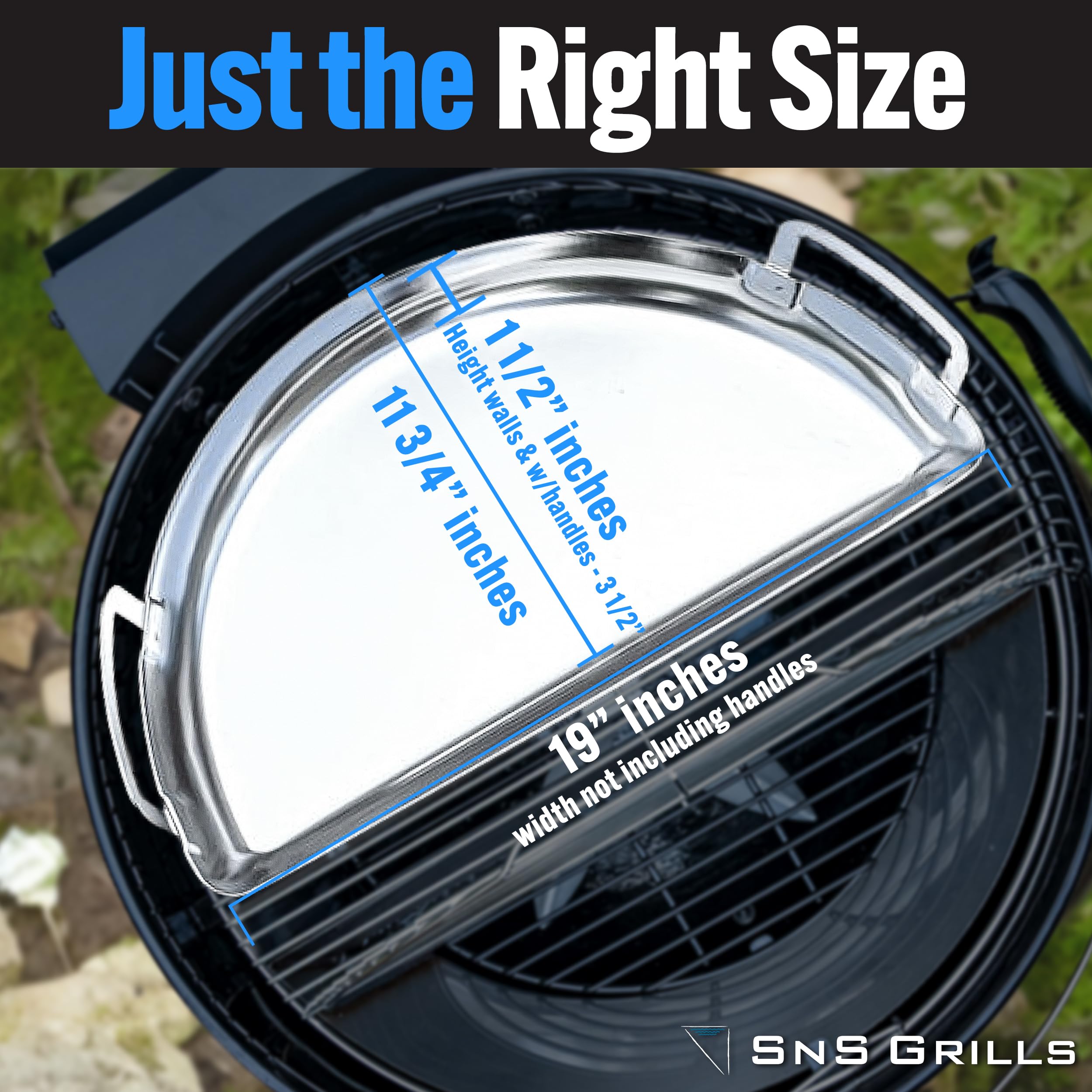 Slow 'N Sear Drip 'N Griddle Pan side handles for easy lifting during grilling
