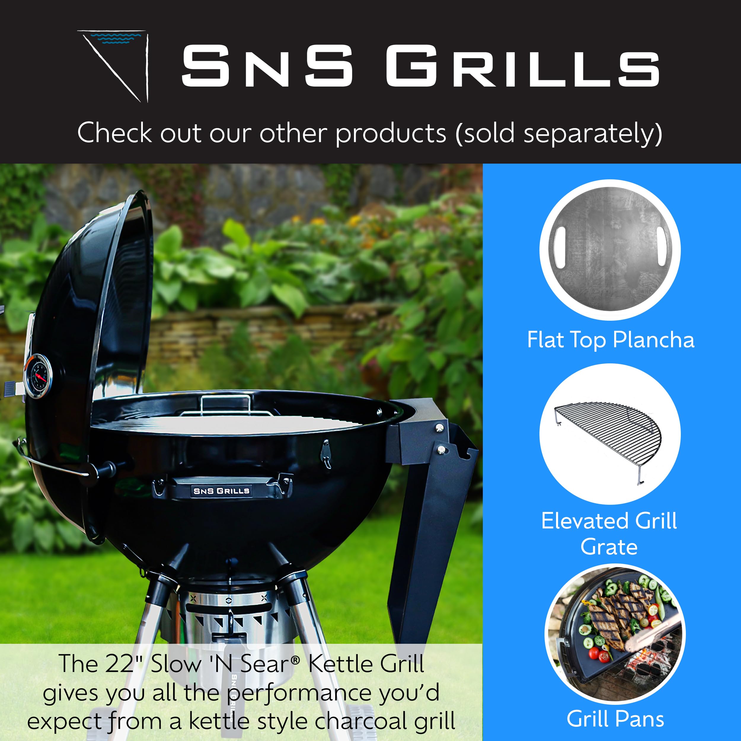 FireBasket compatible with Weber kettles and similar charcoal grills for easy upgrading.
