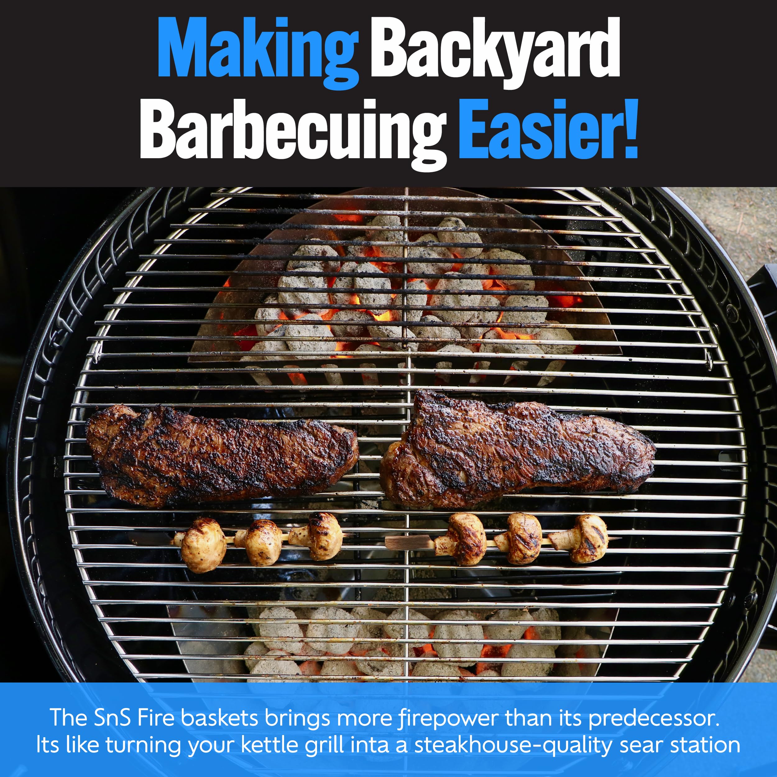 Two-zone cooking with the FireBasket enables smoking and searing in one setup.