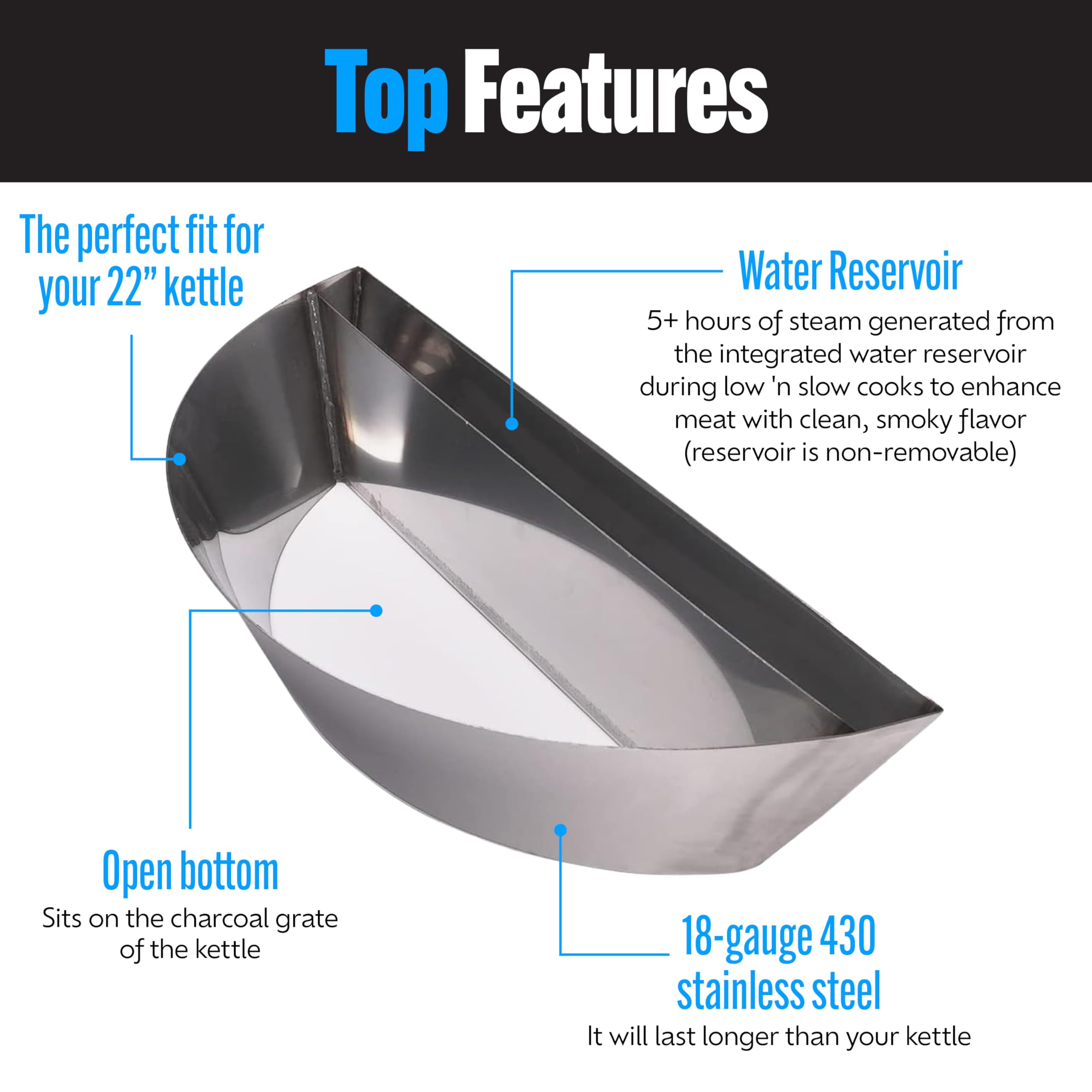 Slow N Sear patent-protected design highlights precise charcoal ramp and water reservoir