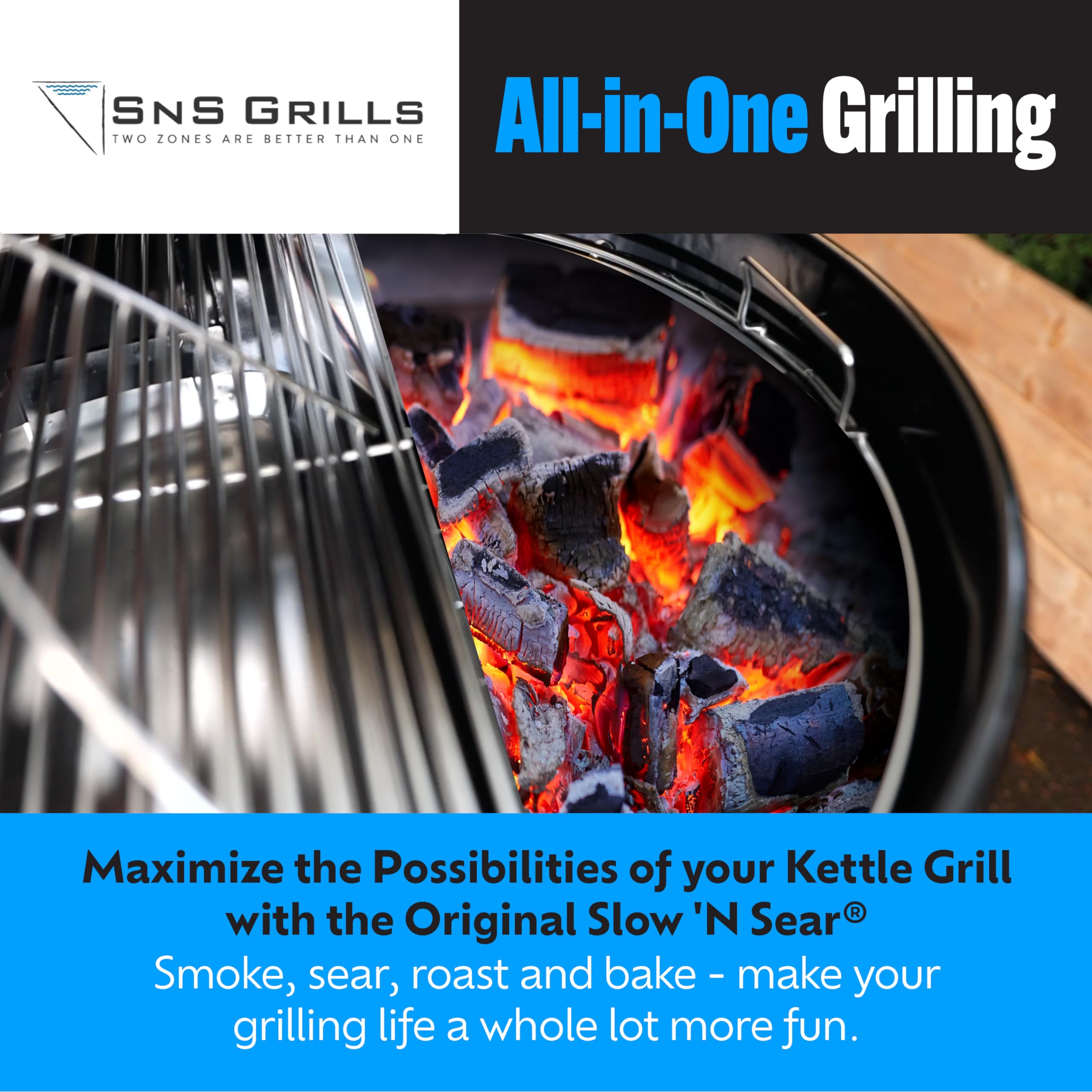 Slow N Sear two-zone smoker setup on Weber 22 enables low-and-slow with high-heat sear