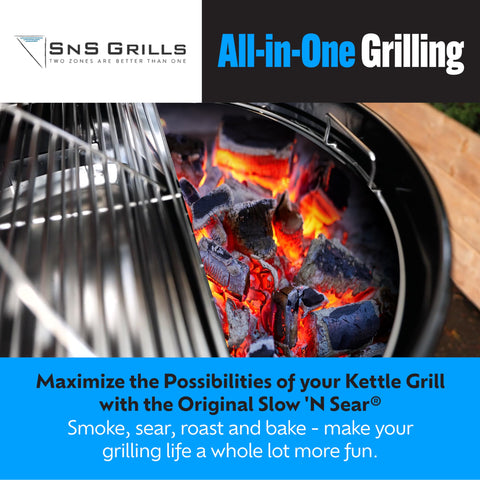 Slow N Sear two-zone smoker setup on Weber 22 enables low-and-slow with high-heat sear