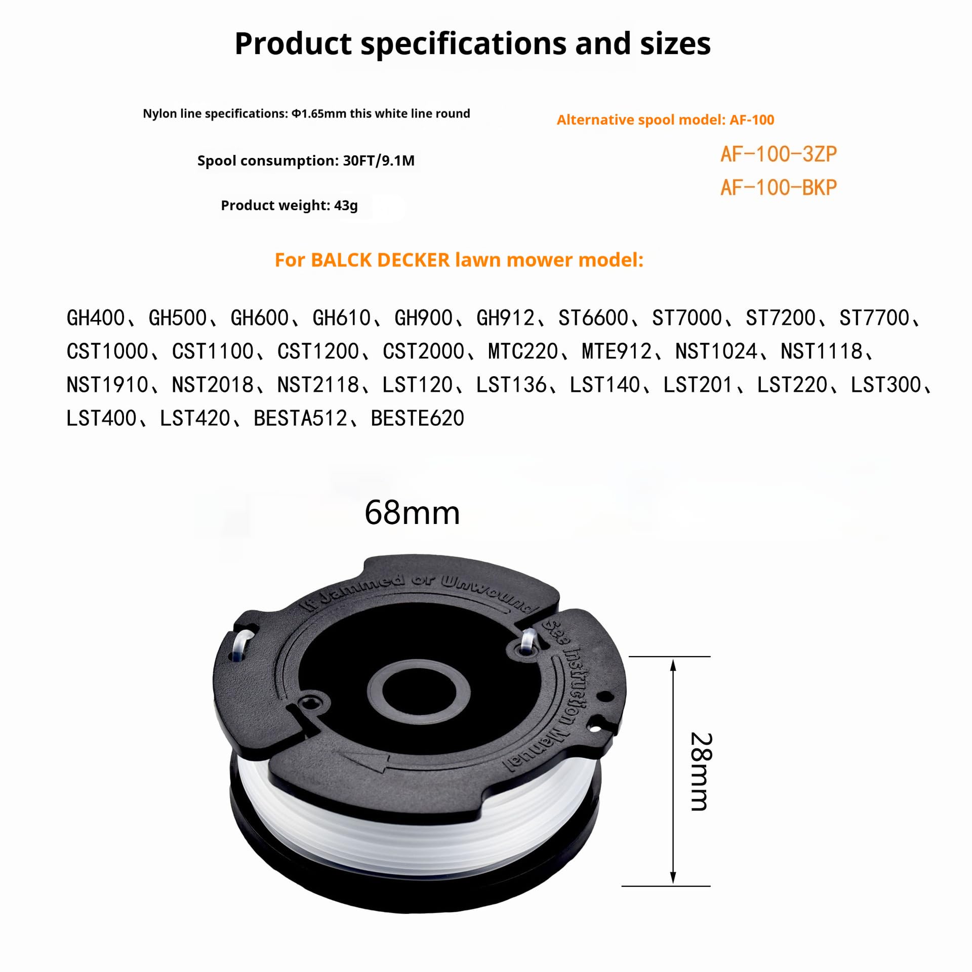 SLTG2020 AF100 spool compatible with many Black & Decker trimmers for versatile use.