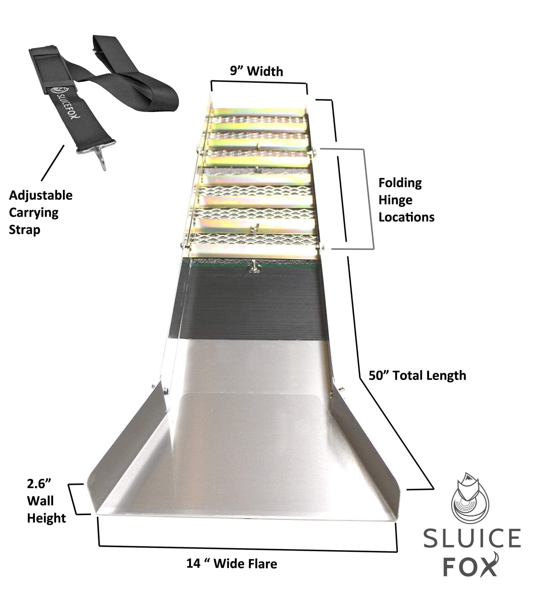 Sluice Fox portable setup with carrying strap enables easy carry to remote mining sites.