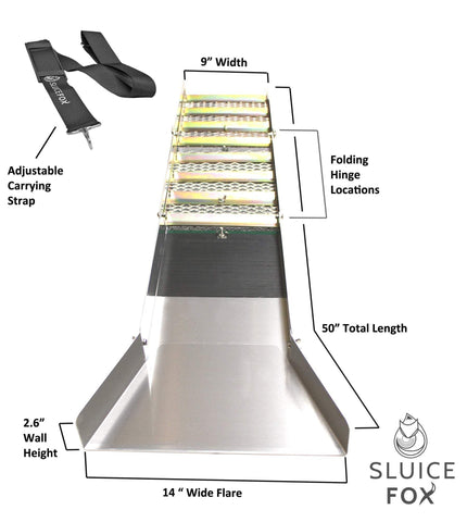 Sluice Fox portable setup with carrying strap enables easy carry to remote mining sites.