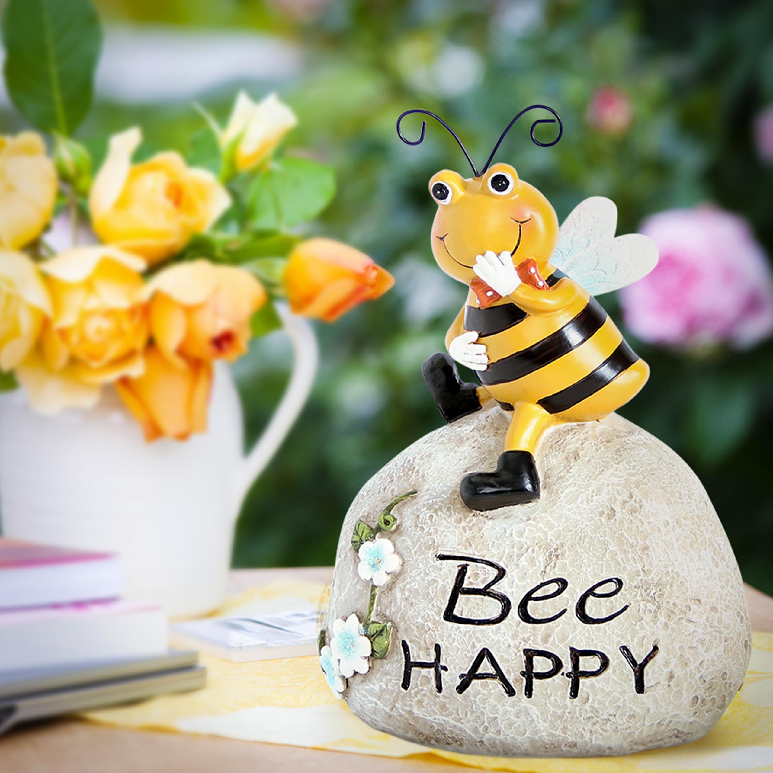 Smadeer bee garden statue perched on a stone base, durable resin for all-season outdoors.