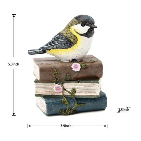 Smadeer blue bird statue perched on antique books for porch display.