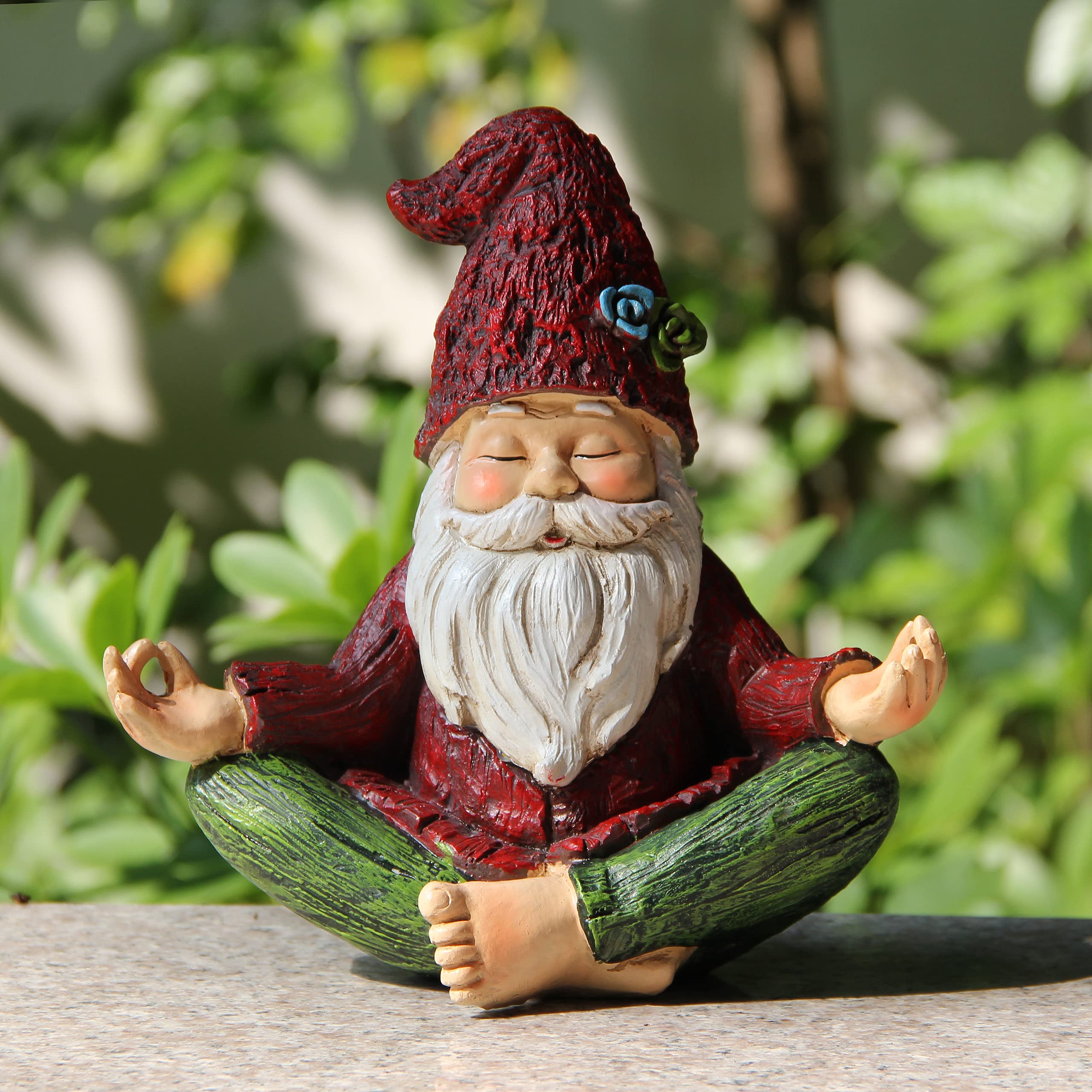 Smadeer garden yoga gnome with solar light illuminating a patio scene
