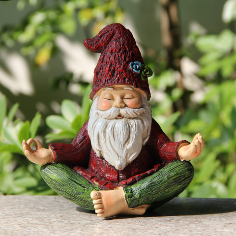 Smadeer garden yoga gnome with solar light illuminating a patio scene