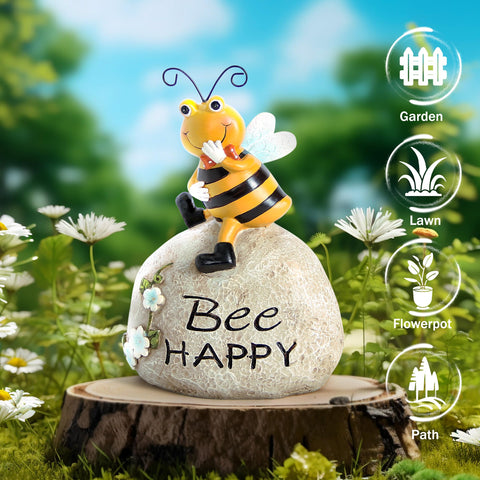 Smadeer outdoor bee ornament on stone is weatherproof for year-round use.