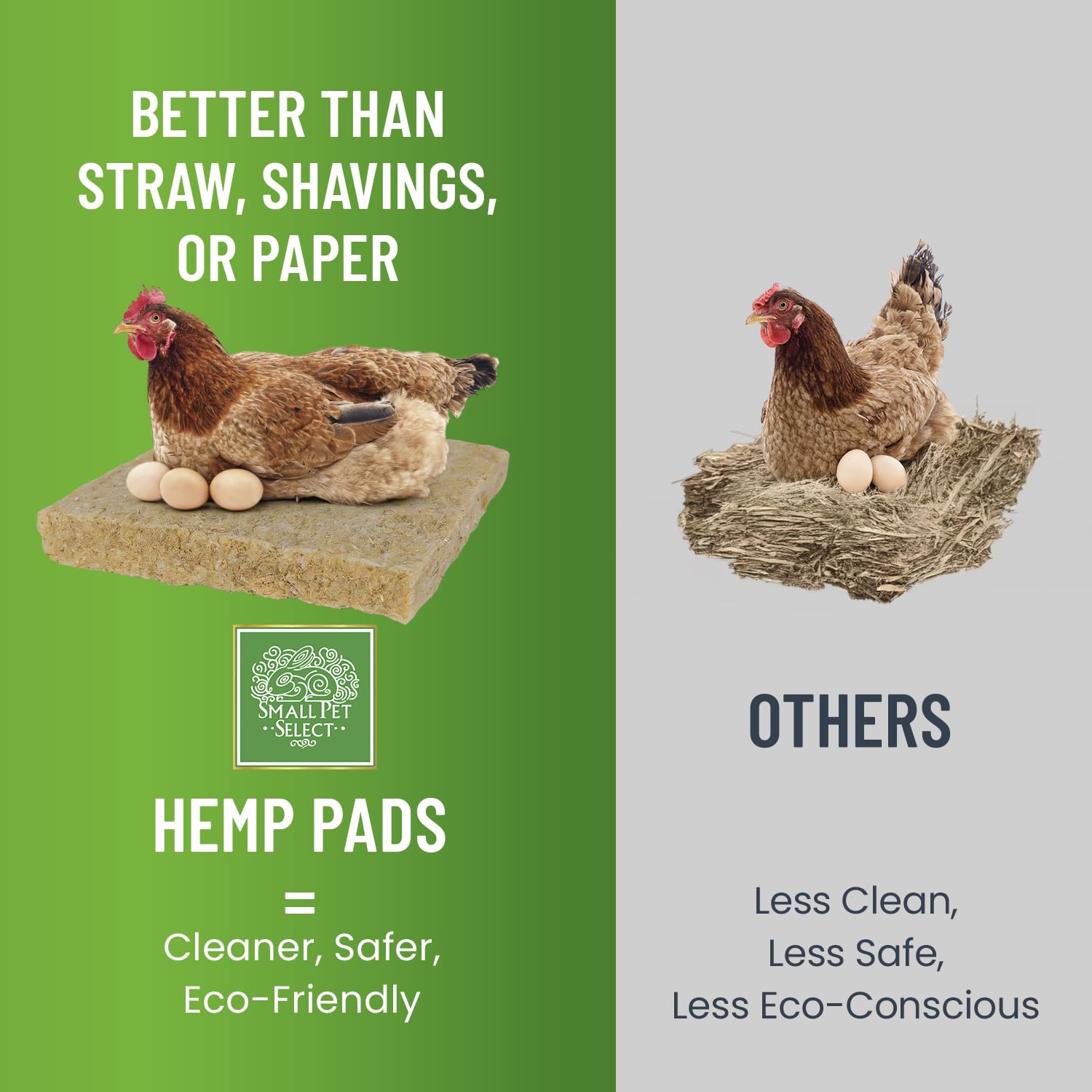 Small Pet Select eco-friendly hemp material supports sustainable coop bedding.