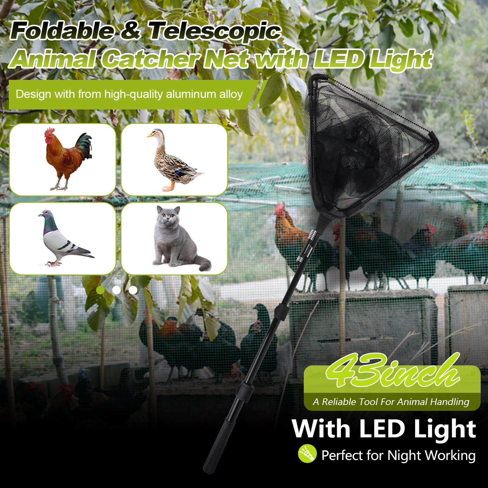 Smarkey animal catch net with LED light improves visibility at dusk.