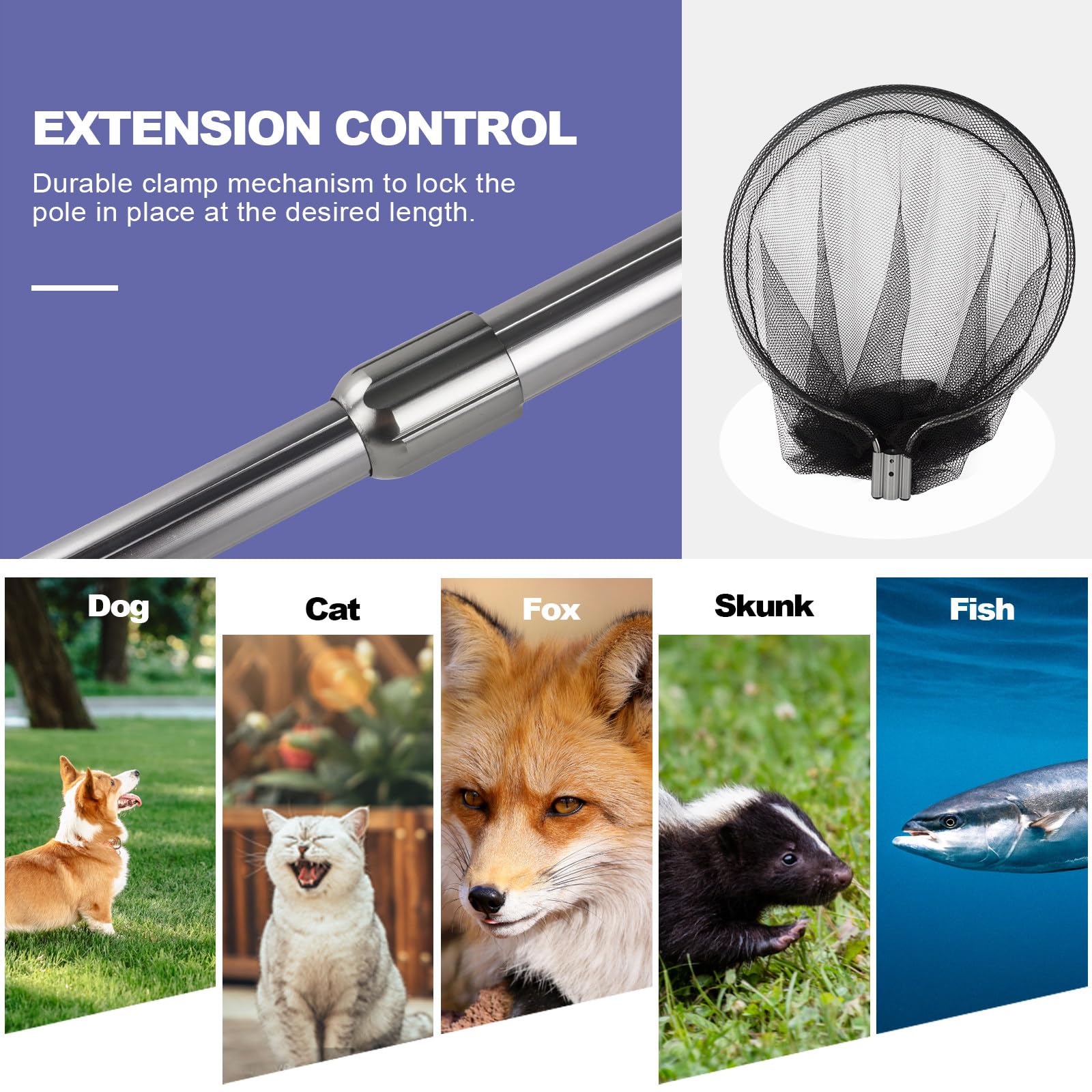 Smarkey dog-capture-use net for safer handling of pets.