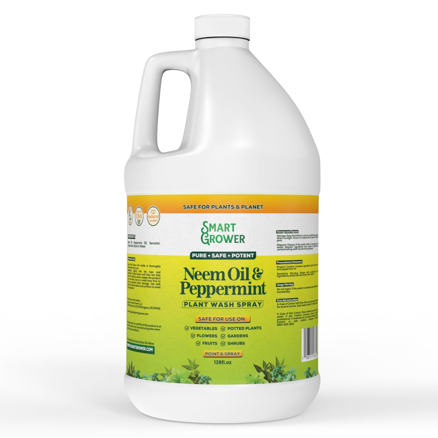 Smart Grower neem oil spray bottle for indoor and outdoor plants, potential pest deterrence