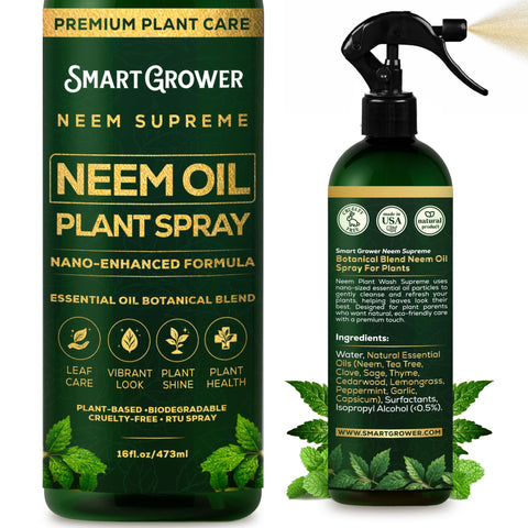 Smart Grower Neem Oil Spray bottle with botanical blend for plant care and cleansing.