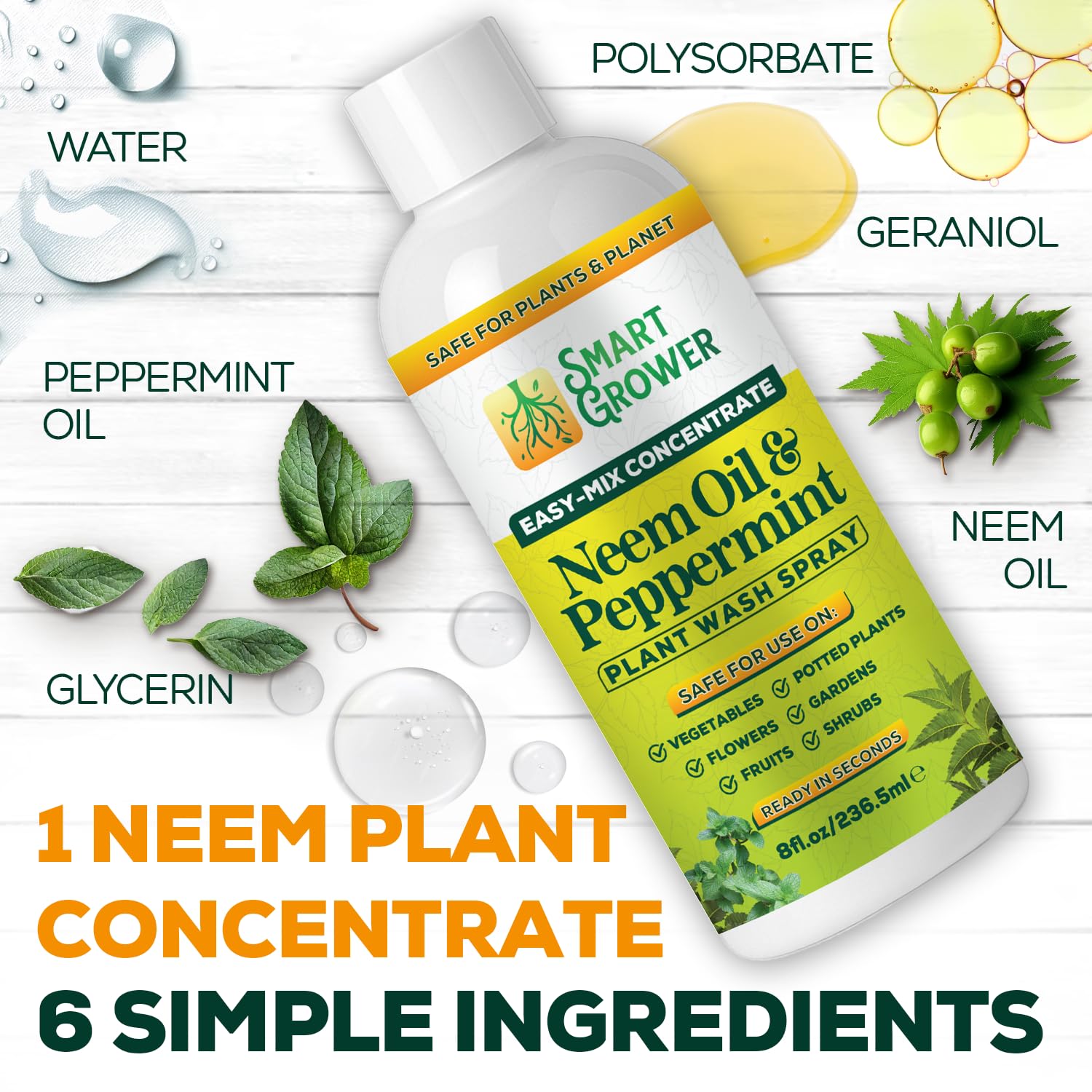 Smart Grower Neem Oil Spray on garden leaves showing even coverage